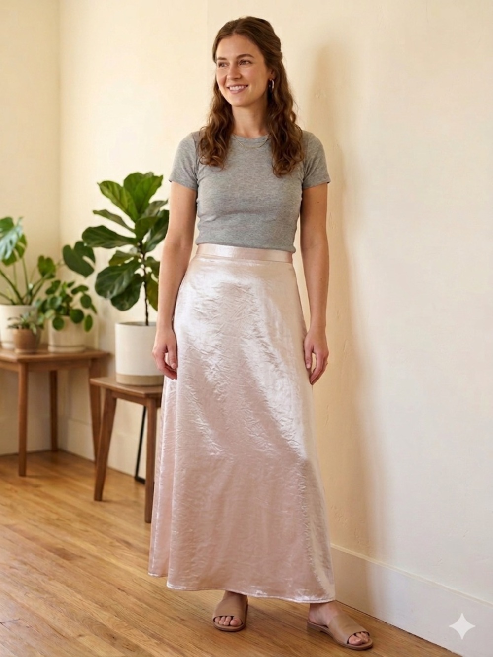 Satin Maxi Skirt in Blush Pink